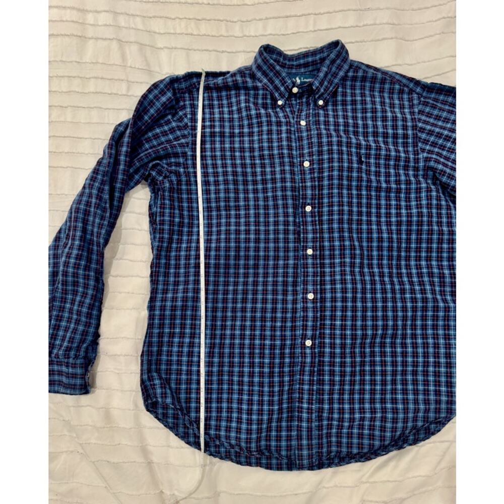 Ralph Lauren Classic Fit Blue Plaid Cotton Button Down Shirt Men's Large Preppy - Picture 6 of 16